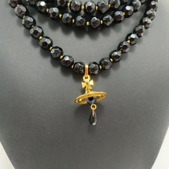 Vivienne Westwood Triple Black Necklace Gold Pendant - Picture 3 of 7